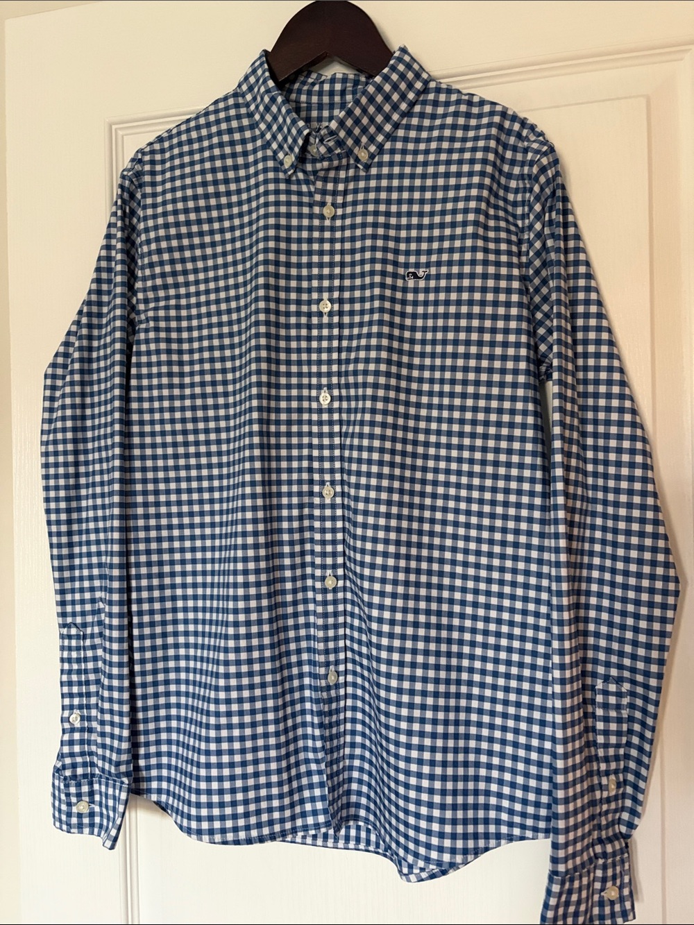 Vineyard Vines Blue (Moonshine) and White Gingham Button-Down Shirt Boys XL